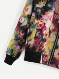 Contrast Ribbed Trim Florals Jacket
