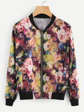 Contrast Ribbed Trim Florals Jacket