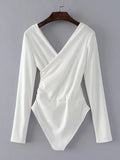 Surplice V Neckline Ribbed Bodysuit