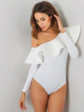 Exaggerated Frill Layered Oblique Shoulder