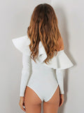 Exaggerated Frill Layered Oblique Shoulder