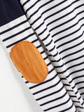 Striped Elbow Patch Curved Hem T-shirt