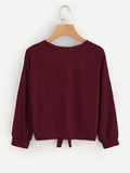 Drop Shoulder Knot Front Marled Sweatshirt