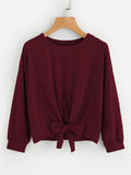 Drop Shoulder Knot Front Marled Sweatshirt