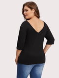 Plus V Neckline Lace Panel Tee