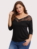 Plus V Neckline Lace Panel Tee