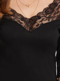 Plus V Neckline Lace Panel Tee