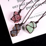 Natural Crystal Quartz Necklace Pocket Pendant with Weave Rope Net
