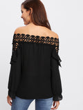 Hollow Out Crochet Insert Frill Top
