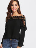 Hollow Out Crochet Insert Frill Top