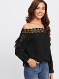 Hollow Out Crochet Insert Frill Top