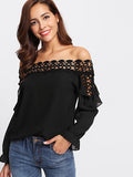 Hollow Out Crochet Insert Frill Top