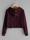 Velvet Drawstring Crop Hoodie