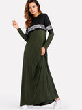 Two Tone Letter Print Full Length Dress