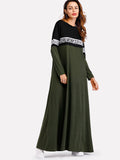 Two Tone Letter Print Full Length Dress