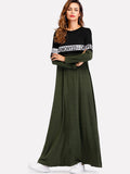 Two Tone Letter Print Full Length Dress