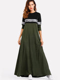 Two Tone Letter Print Full Length Dress