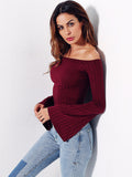 Bell Sleeve Off Shoulder Ribbed Tee