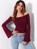 Bell Sleeve Off Shoulder Ribbed Tee