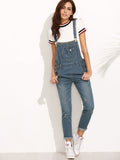 Dark Blue Straps Scratch Denim Overall Pants
