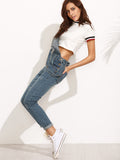 Dark Blue Straps Scratch Denim Overall Pants