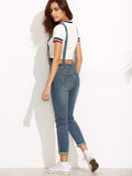 Dark Blue Straps Scratch Denim Overall Pants