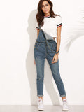 Dark Blue Straps Scratch Denim Overall Pants