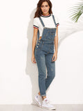 Dark Blue Straps Scratch Denim Overall Pants