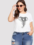 Plus Ornate Elephant Print Tee