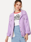 Ripped Drop Shoulder Denim Jacket