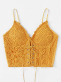 Lace Up Front Crop Cami Top