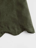 Scallop Hem Single Breasted Suede Skirt