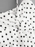 Twist Front Frill Trim Polka Dot Top