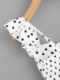 Twist Front Frill Trim Polka Dot Top