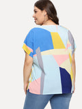 Plus Patchwork Roll Up Sleeve Blouse