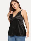 Plus Contrast Lace Deep V Neck Top