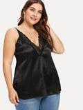 Plus Contrast Lace Deep V Neck Top