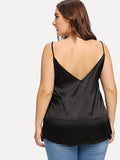 Plus Contrast Lace Deep V Neck Top