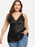 Plus Contrast Lace Deep V Neck Top