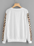 Contrast Leopard Print Sleeve Sweatshirt
