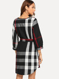 Plaid Self Tie Waist Dress