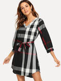 Plaid Self Tie Waist Dress