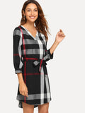 Plaid Self Tie Waist Dress