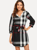 Plaid Self Tie Waist Dress
