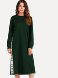 Letter Print Side Split Sweatshirt Dress
