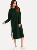Letter Print Side Split Sweatshirt Dress