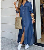Spring Summer Long Sleeve Maxi Dress Casual Female Button Split Party Dress Vestidos