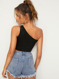 One Shoulder Chain Strap Crop Top