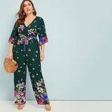 Plus Floral Print Belted Wide Leg Jumpsuit