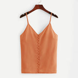 Solid Button Detail Chiffon Cami Top